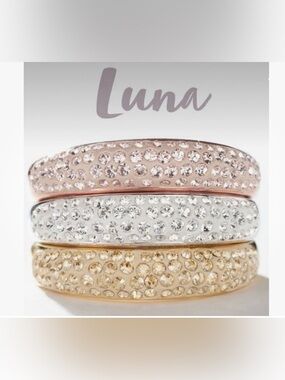 SET of 2 Touchstone Crystal LUNA rings size 8 pave crystals gold and rhodium NIB